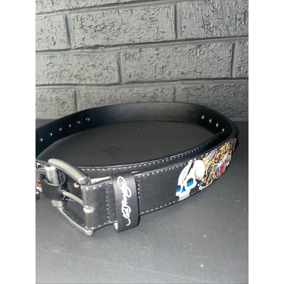 NWT ED HARDY studded skull belt Sz 36 - Picture 3 of 5